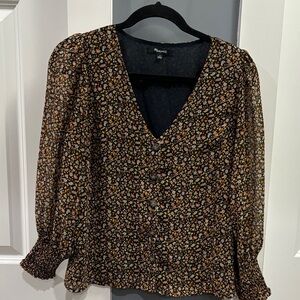 Madewell Black Multicolor Floral Blouse